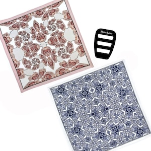 ONE SET AVAILABLE - Set of Two Silk Pocket Blue and Blush Peach Floral- Pocket Square Holder - Gift For Men Handkerchief