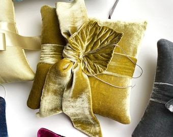 Couture Chartreuse Green Velvet Ring Bearer Pillow, Wedding Pillow, Bridal Accessory, Silk Velvet, Spring Green, Luxury, Handmade