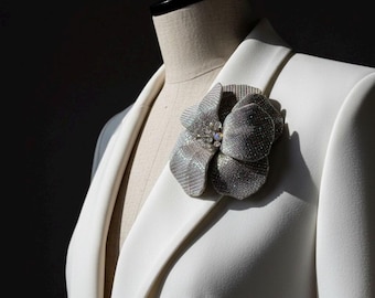 Starlight Couture White AB Crystal Flower Pin Brooch