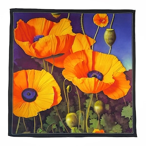 Orange Poppy Flower Silk Satin Pocket Square image 1