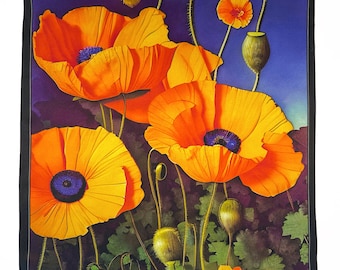 Orange Poppy Flower Silk Satin Pocket Square