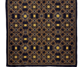 Evergreen Floral Silk Pocket Square: Black and Gold Twill