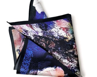 Serie de arte - Viaje - Pañuelo de bolsillo de satén de seda para hombre - Colorido Púrpura Azul Rosa