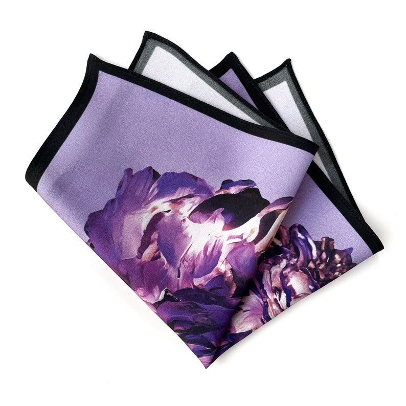 Art Series Purple Peony Silk Satin Pocket Square Gift For Men Handkerchief image 4