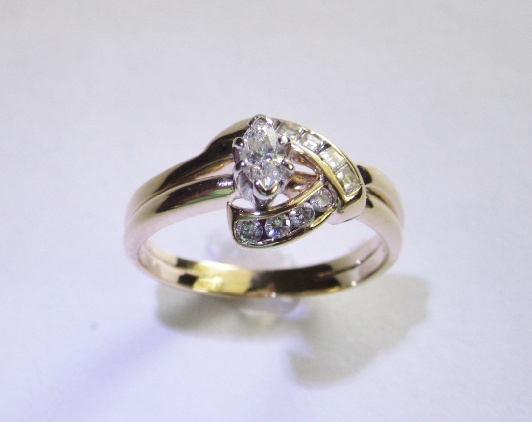Vintage Diamond and 14kt Yellow Gold Marquis Diamond Ring - Etsy