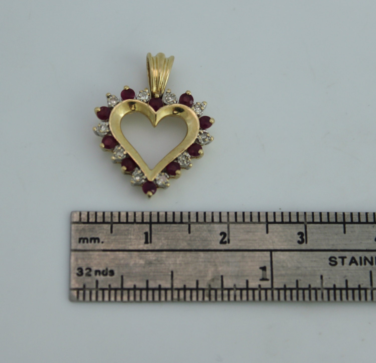 10k Yellow Gold Diamond and Ruby Pendant, Heart Pendant, Ruby and ...