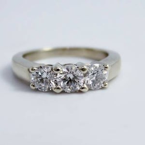 14k White Gold Diamond Ring, 3 Stone Diamond Ring, Vintage 1990s, Vintage Engagement, Diamond Engagement, Ready to Ship Size 5