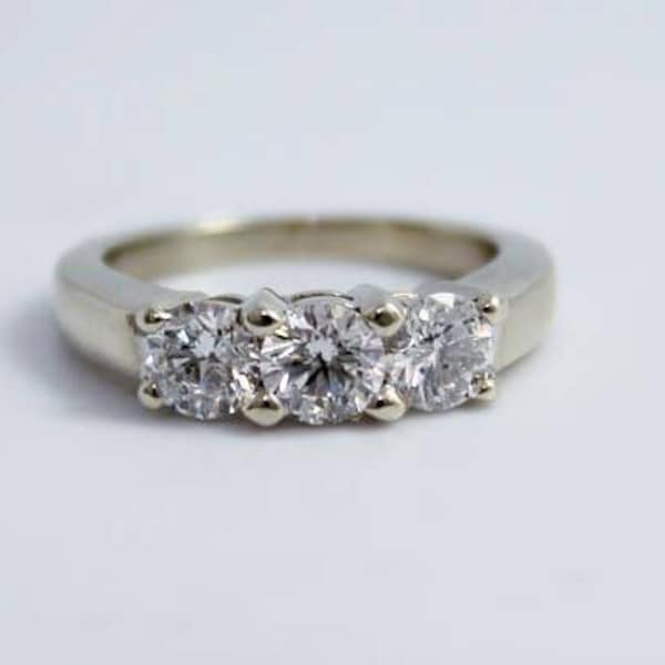 14k White Gold Diamond Ring, 3 Stone Diamond Ring, Vintage 1990s, Vintage Engagement, Diamond Engagement, Ready to Ship Size 5