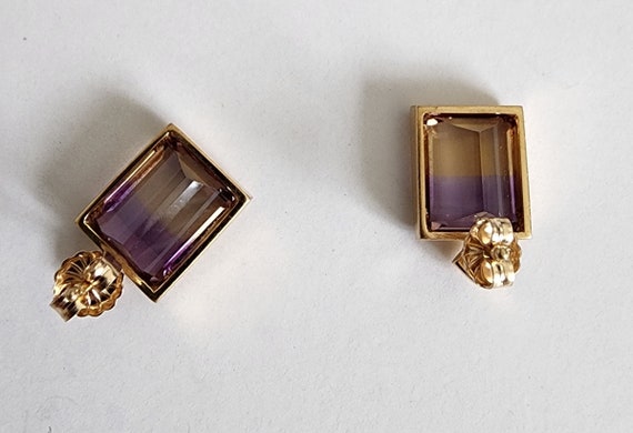 14k Yellow Gold Ametrine gold post stud earring b… - image 2