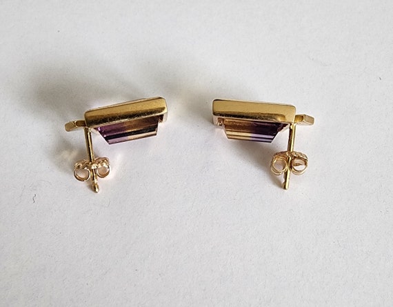 14k Yellow Gold Ametrine gold post stud earring b… - image 3