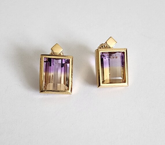 14k Yellow Gold Ametrine gold post stud earring b… - image 1