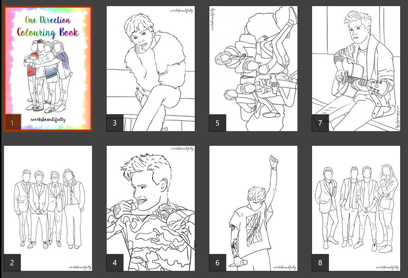 one direction digital colouring book 20 pages line art harry etsy