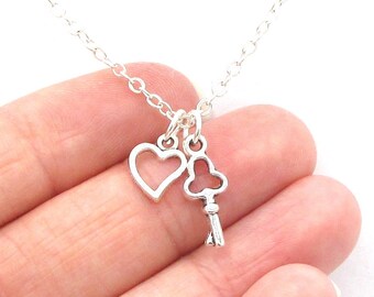 Heart Key Necklace- birthstone and initial, Key to Her Heart Jewelry Pendant Accessories Gift for Her, Personal Girlfriend Anniversary Gift