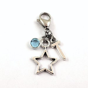 Star Zipper Pull- choose a birthstone and initial, Personalized Star, Star Gift, Star Accessories, Star Bag Charm, Star Purse Pull, Bag Pull