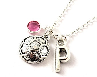 Soccer Necklace- choose a birthstone and initial, Soccer Jewelry, Soccer Charm Jewelry, Soccer Gift, Soccer Birthday Gift, Soccer Ball Charm