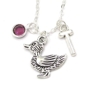 Duck Necklace- birthstone and initial, Duck Jewelry, Personalized Duck, Quack, Bird Necklace, Duck Charm, Duck Birthday, Duck Birthday Gift
