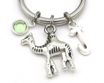 Camel Keychain- birthstone and initial, Camel Keyring, Camel Accessories, Camel Gift, Camel Birthstone, Camel Charm, Desert Gift for Her