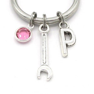 Wrench Keychain- birthstone and initial, Wrench Keyring, Wrench Gift, Wrench Accessories, Handywoman Gift, Plumber Gift, Mechanic Keyring