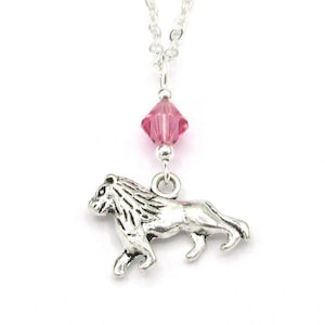 Lion Necklace- choose a birthstone, Lion Pendant, Lion Jewelry, Lion Charm Jewelry, Lion Gift, Lion Birthday, Animal Jewelry, Charm Pendants