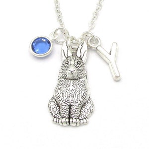 Rabbit Necklace- birthstone and initial, Rabbit Jewelry, Rabbit Gift, Rabbit Charm, Rabbit Birthday, Bunny Necklace, Bunny Jewelry, Rabbit