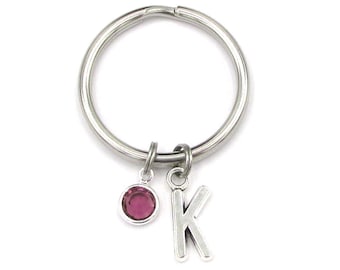 Personalized Keychain- choose a birthstone and initial, Personalized Keyring, Birthstone Keychain, Initial Keychain, Birthstone Keyring