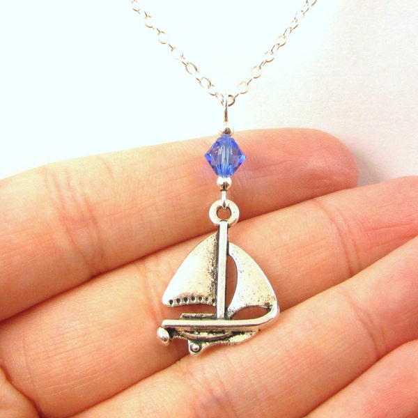 Sailboat Necklace- choose a birthstone, Sailboat Jewelry, Boat Pendant, Sailboat Gift, Boat Necklace, Sailing Jewelry, Sailing Gift, Sail