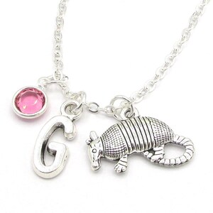 Armadillo Necklace- birthstone and initial, Armadillo Jewelry, Armadillo Gift, Armadillo Gift, Texas Gift, Animal Jewelry, Armadillo Charm