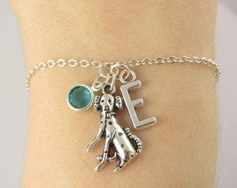 Dalmatian Bracelet- choose a birthstone and initial, Dalmatian Jewelry, Dalmatian Gift, Personalized Dalmatian, Dalmatian Dog, Dog Bracelet