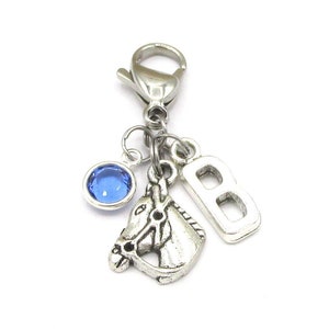 Horse Zipper Charm- choose a birthstone and initial, Horse Accessories, Horse Zipper Pull, Horse Charm, Horse Bag Charm, Purse Accessories