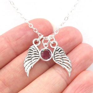 Memorial Necklace- choose a birthstone, Memorial Jewelry, Angel Wing Necklace, Infant Loss Necklace, Loss of Loved One, Wing Memorial Gift