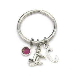 Monkey Keychain- choose a birthstone and initial, Monkey Keyring, Monkey Gift, Monkey Charm, Monkey Birthstone, Personalized Monkey