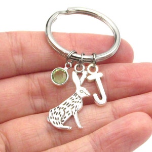 Rabbit Keychain- birthstone and initial, Rabbit Keyring, Rabbit Gift, Bunny Gift for Her, Easter Keychain, Rabbit Accessories, Rabbit Charm