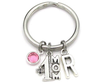 Number 1 Mom Keychain- birthstone and initial, #1 Mom Keyring, Best Mom Gift for Her, Mother's Day Gift Keyring, Mom Personalized Birthstone