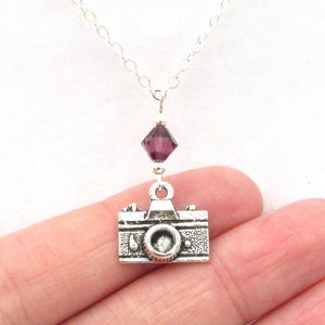 Camera Necklace- choose a birthstone, Camera Pendant, Camera Jewelry, Photography Necklace, Photography Jewelry, Photography Gift, Camera