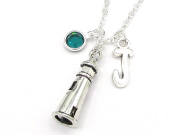 Lighthouse Necklace- birthstone and initial, Lighthouse, Lighthouse Gift, Lighthouse Charm, My Lighthouse, Sea Necklace, Ocean Gift for Her