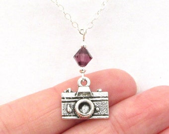 Camera Necklace- choose a birthstone, Camera Pendant, Camera Jewelry, Photography Necklace, Photography Jewelry, Photography Gift, Camera