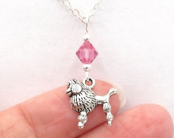 Poodle Necklace- choose a birthstone, Poodle Birthstone, Poodle Jewelry, Poodle Gift, Silver Dog Charm Jewelry, Poodle Birthday Gift for Her