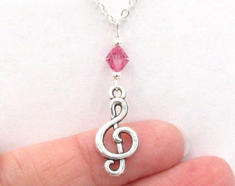 Treble Clef Necklace- choose a birthstone, Music Necklace, Treble Clef Jewelry, Music Jewelry, Music Birthstone, Music Pendant, Treble Clef