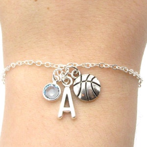 Basketball Bracelet- birthstone and initial, Basketball Jewelry, Basketball Gift, Basketball Mom, Basketball Charm, Sports Jewelry Birthday