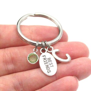 Best Friends Keychain- birthstone and initial, Best Friends Keyring, Best Friend Gift, Best Friends Charm, BFF Keychain, BFF Gift for Her