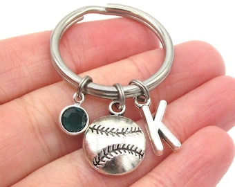 Baseball Keychain- birthstone and initial, Baseball Keyring, Baseball Gift, Baseball Mom, Personalized Baseball, Baseball Charm, Sports