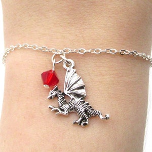 Dragon Bracelet- choose a birthstone, Dragon Jewelry, Dragon Birthstone, Dragon Birthday, Dragon Charm Bracelet, Silver Dragon, Fantasy Gift