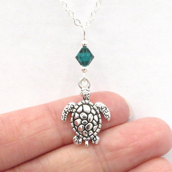 Sea Turtle Necklace- choose a birthstone, Sea Turtle Jewelry, Turtle Necklace, Turtle Charm Necklace, Turtle Charm Jewelry, Sea Turtle Charm