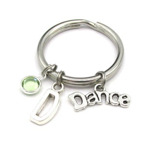 Dance Keychain- birthstone and initial, Dance Keyring, Dance Teachber Gift, Dance Accessories, Ballet Keychain Gift for Her, Dancer Gift