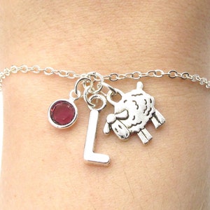 Sheep Bracelet- birthstone and initial, Sheep Jewelry, Sheep Charm Jewelry, Lamb Bracelet, Personalized Charm Bracelets, Animal Gift for Her