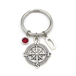 Compass Keychain- birthstone and initial, Compass Keyring, Compass Gift, Compass Accessories, Best Friends Keychains Gift for Her, Travel