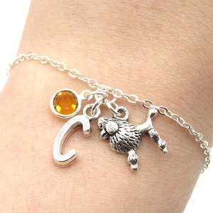 Poodle Bracelet- birthstone and initial, Poodle Jewelry, Poodle Gift, Personalized Poodle, Poodle Charm, Dog Bracelet, Poodle Birthday Gift