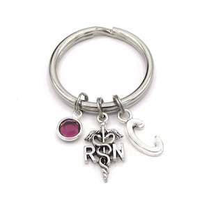 RN Keychain- birthstone and initial, RN Keyring, RN Gift, Nurse Keychain, Nurse Keyring, Nurse Gift, Nurse Graduation, Rn Charm, Rn Graduate