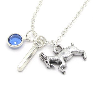 Goat Necklace- birthstone and initial, Goat Jewelry, Goat Pendant, Goat Necklace, Goat Accessories, Goat Animal Charm Gift, Goat Farmer Gift