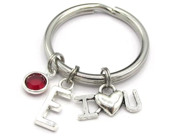 I Love You Keychain- birthstone and initial, Love Anniversary Girlfriend Wedding Wife Gift for Her, I Love You Accessories, Gift for Mom